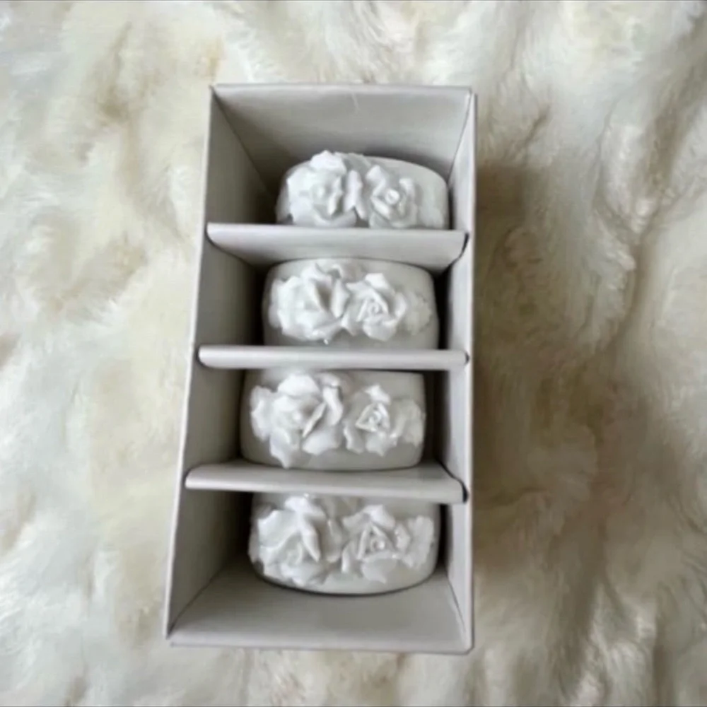 Antique Bone China Rose Napkin Rings Set of 4